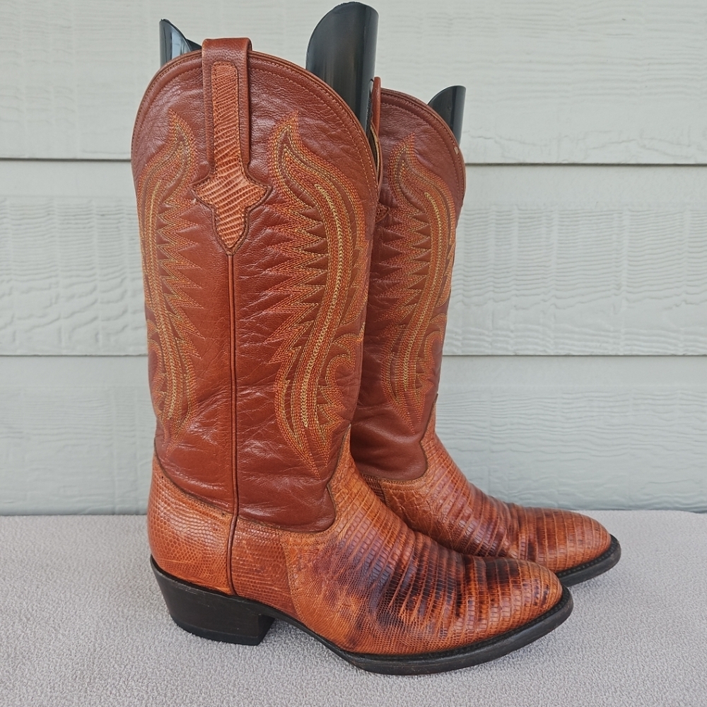 Ferrini P Teju Lizard Leather Boots Western Cowboy Men Size 8D Cognac Brown